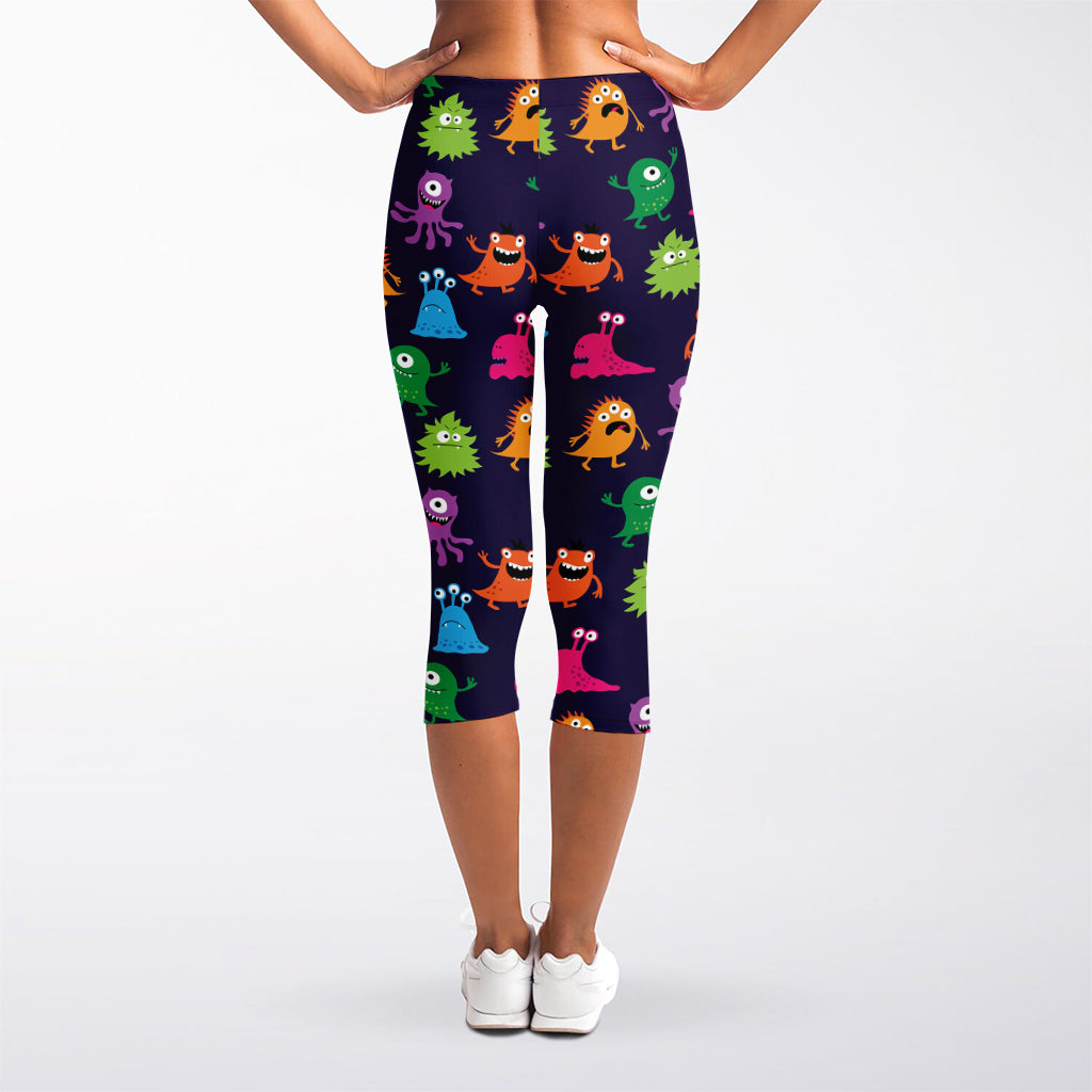 Cute Monster Pattern Print Women's Capri Leggings