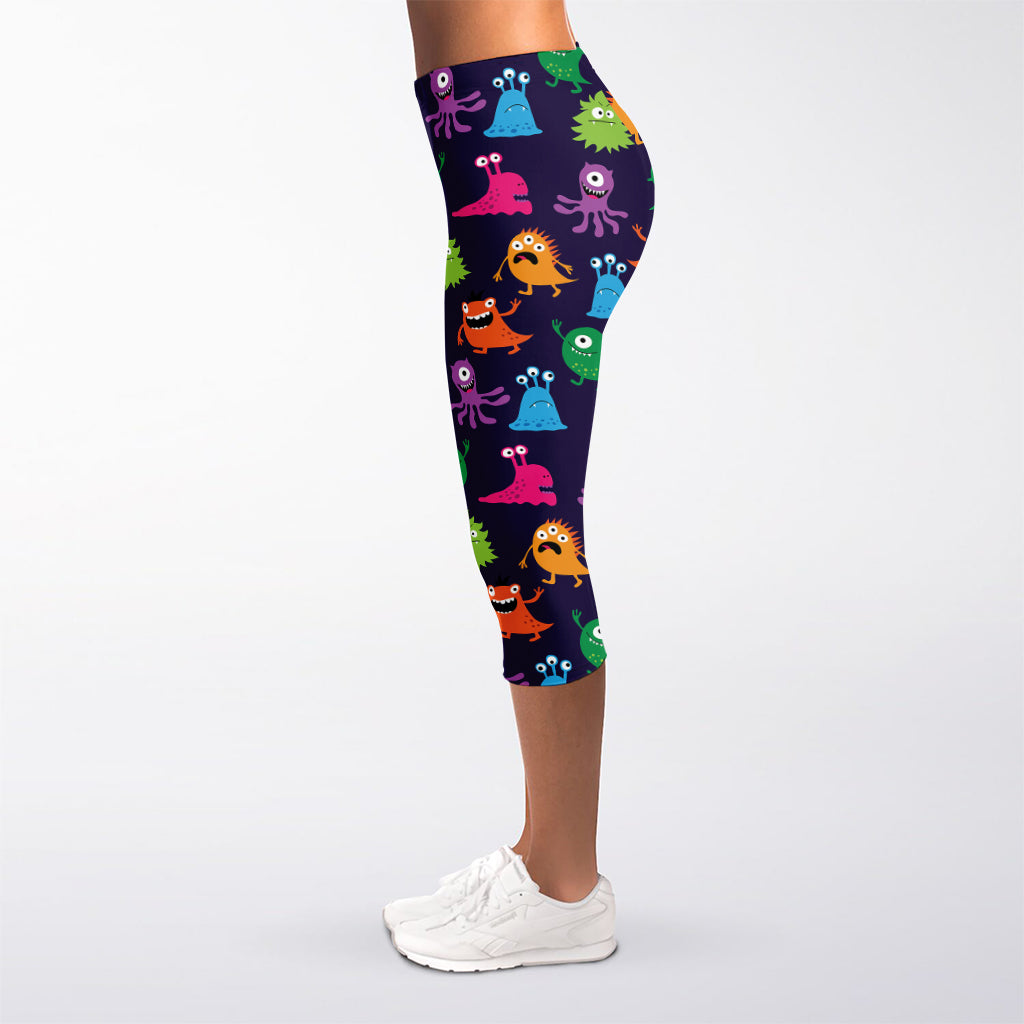 Cute Monster Pattern Print Women's Capri Leggings