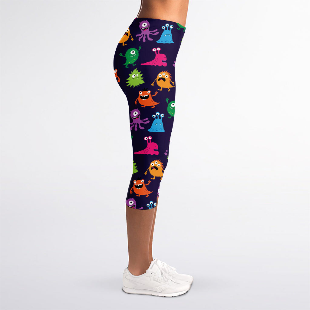 Cute Monster Pattern Print Women's Capri Leggings