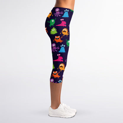 Cute Monster Pattern Print Women's Capri Leggings