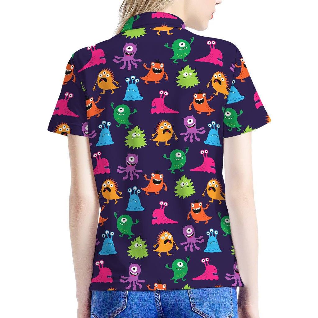 Cute Monster Pattern Print Women's Polo Shirt