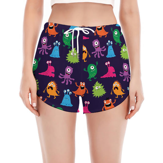 Cute Monster Pattern Print Women's Split Running Shorts