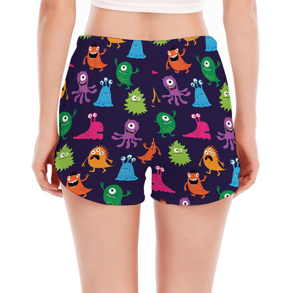 Cute Monster Pattern Print Women's Split Running Shorts