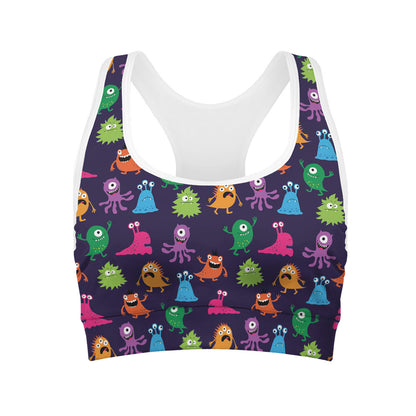 Cute Monster Pattern Print Women's Sports Bra