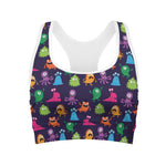Cute Monster Pattern Print Women's Sports Bra