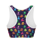 Cute Monster Pattern Print Women's Sports Bra