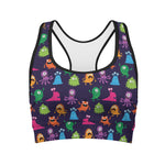 Cute Monster Pattern Print Women's Sports Bra