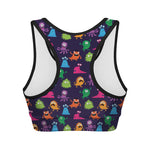 Cute Monster Pattern Print Women's Sports Bra