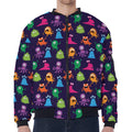 Cute Monster Pattern Print Zip Sleeve Bomber Jacket