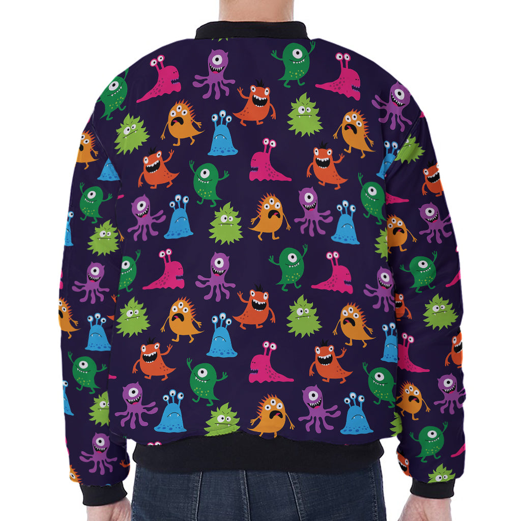 Cute Monster Pattern Print Zip Sleeve Bomber Jacket