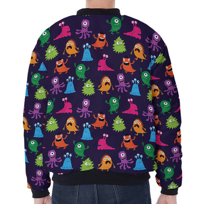 Cute Monster Pattern Print Zip Sleeve Bomber Jacket