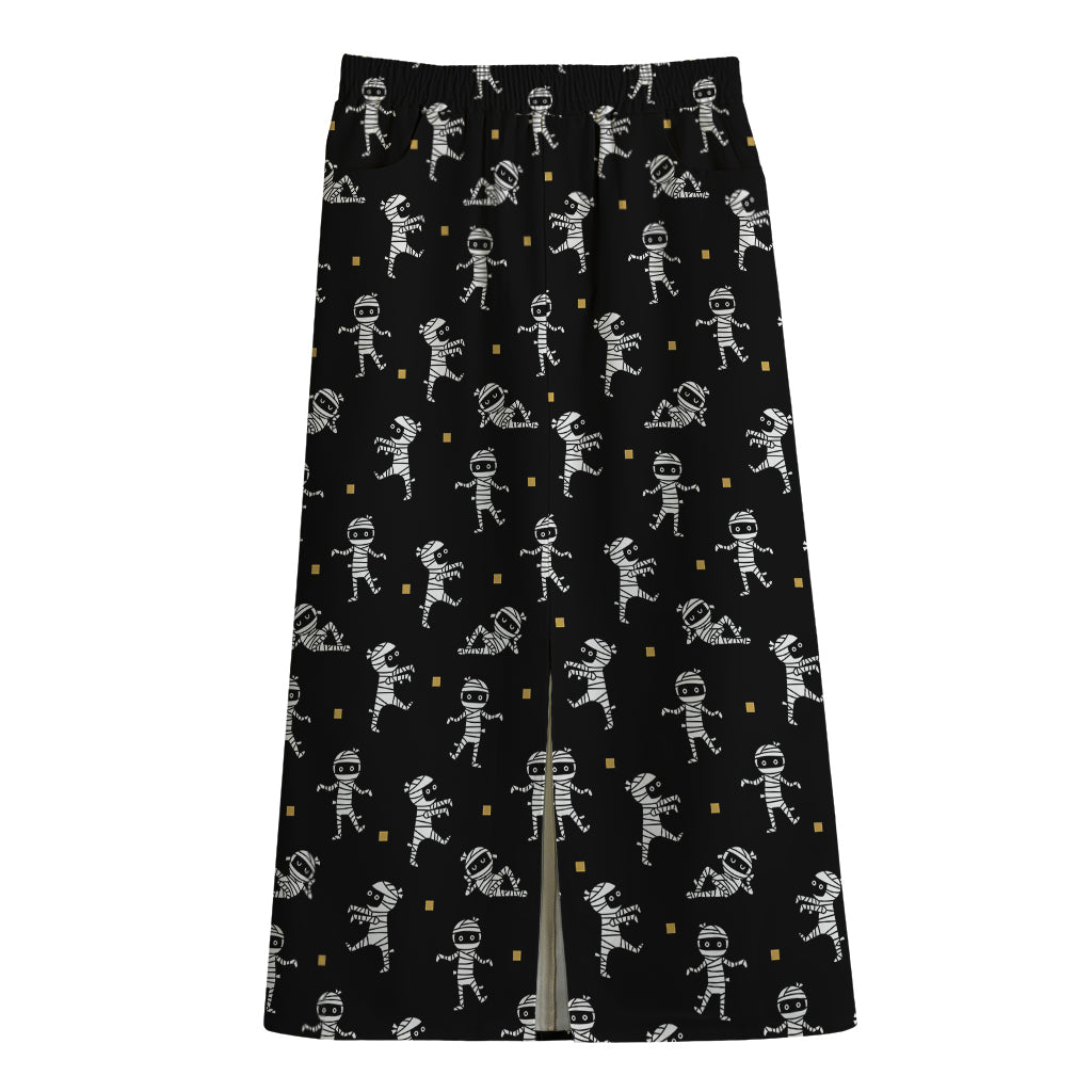 Cute Mummy Pattern Print Cotton Front Slit Maxi Skirt