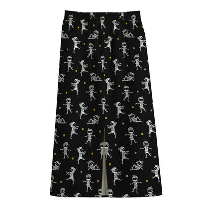 Cute Mummy Pattern Print Cotton Front Slit Maxi Skirt