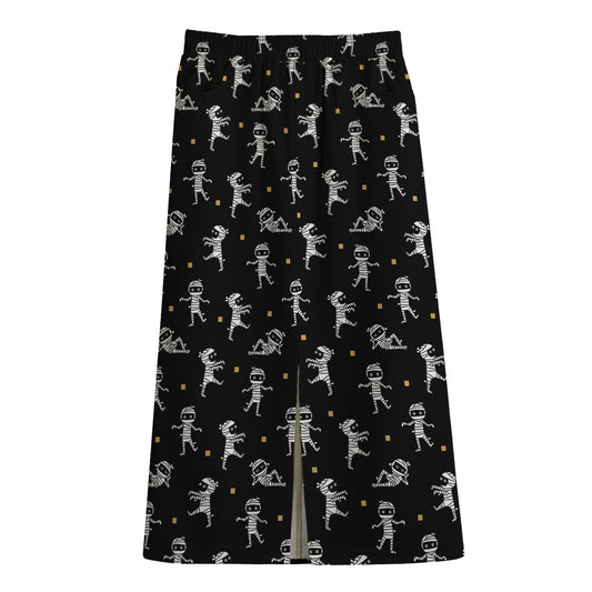 Cute Mummy Pattern Print Cotton Front Slit Maxi Skirt