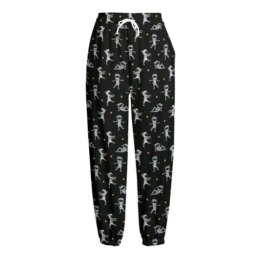 Cute Mummy Pattern Print Fleece Lined Knit Pants