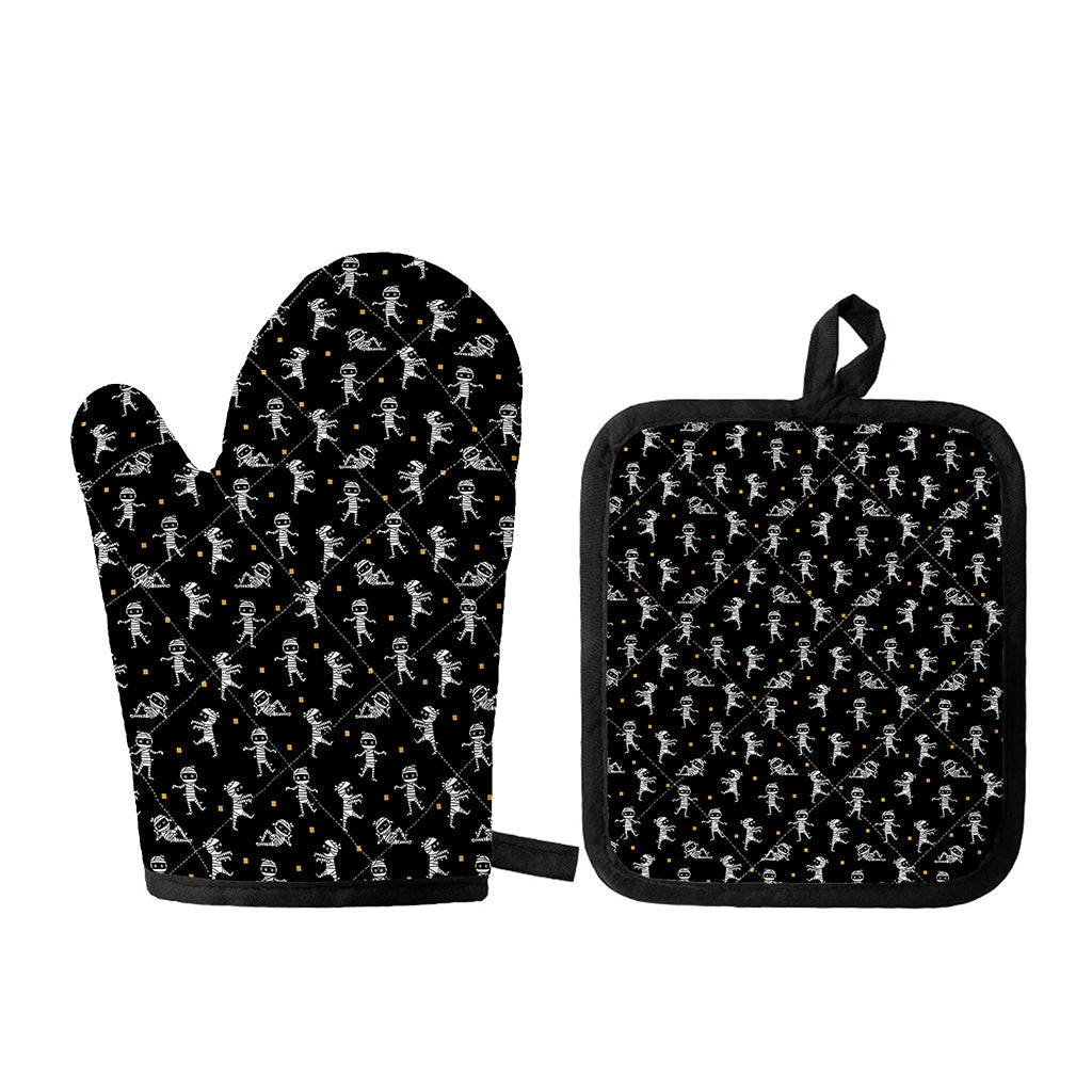 Cute Mummy Pattern Print Oven Mitt And Pot Holder Set