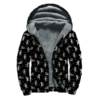 Cute Mummy Pattern Print Sherpa Lined Zip Up Hoodie
