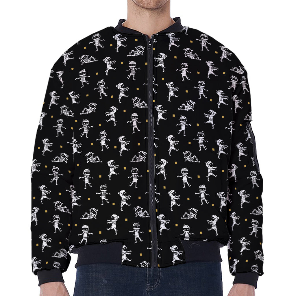 Cute Mummy Pattern Print Zip Sleeve Bomber Jacket