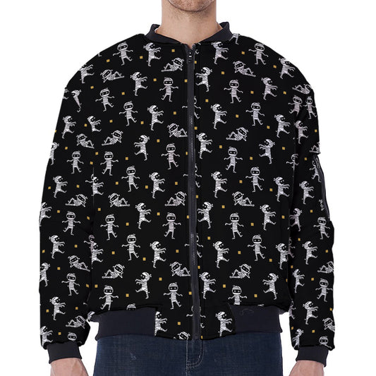 Cute Mummy Pattern Print Zip Sleeve Bomber Jacket