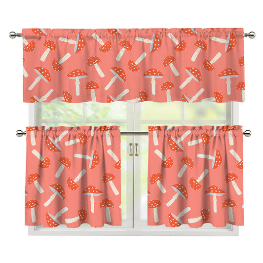 Cute Mushroom Pattern Print 3 Piece Kitchen Curtains