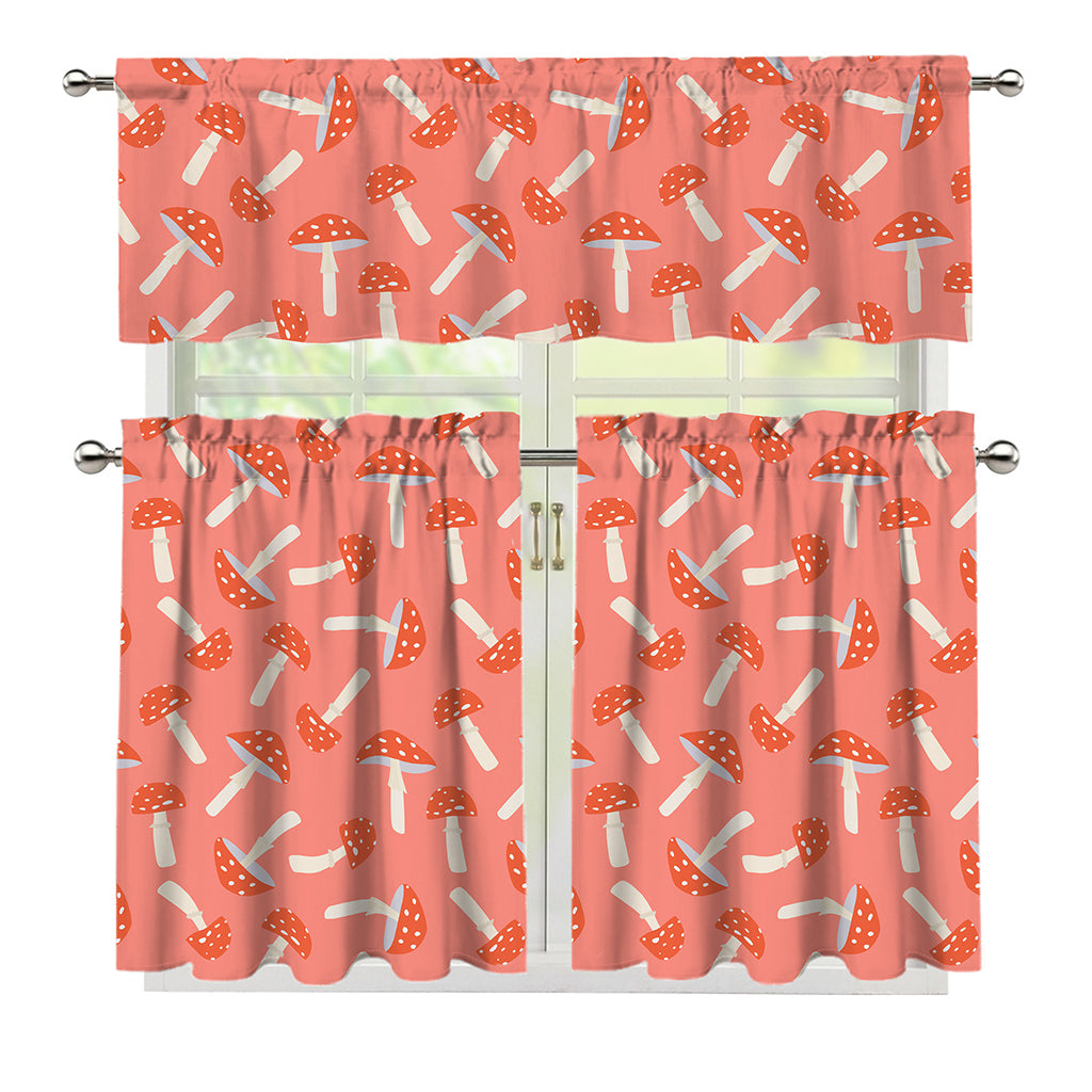 Cute Mushroom Pattern Print 3 Piece Kitchen Curtains