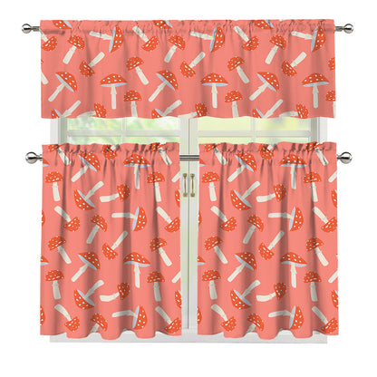 Cute Mushroom Pattern Print 3 Piece Kitchen Curtains