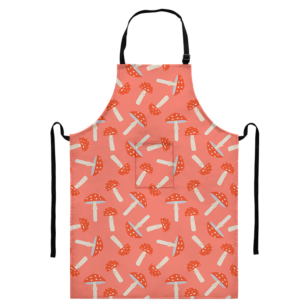 Cute Mushroom Pattern Print Bib Apron With Pocket