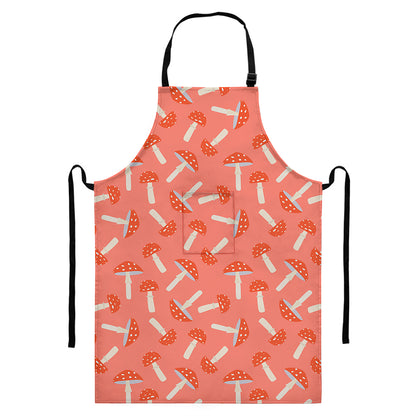 Cute Mushroom Pattern Print Bib Apron With Pocket