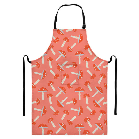 Cute Mushroom Pattern Print Bib Apron With Pocket