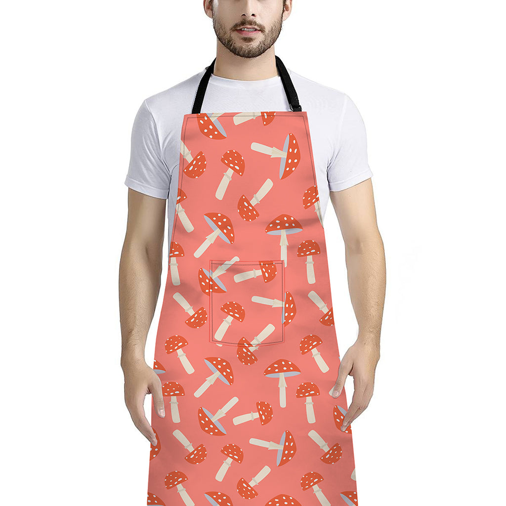 Cute Mushroom Pattern Print Bib Apron With Pocket