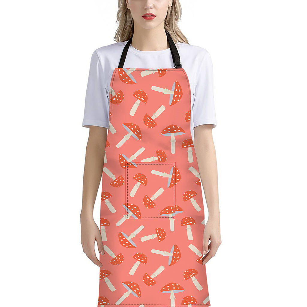 Cute Mushroom Pattern Print Bib Apron With Pocket