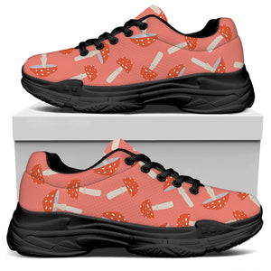 Cute Mushroom Pattern Print Black Chunky Shoes