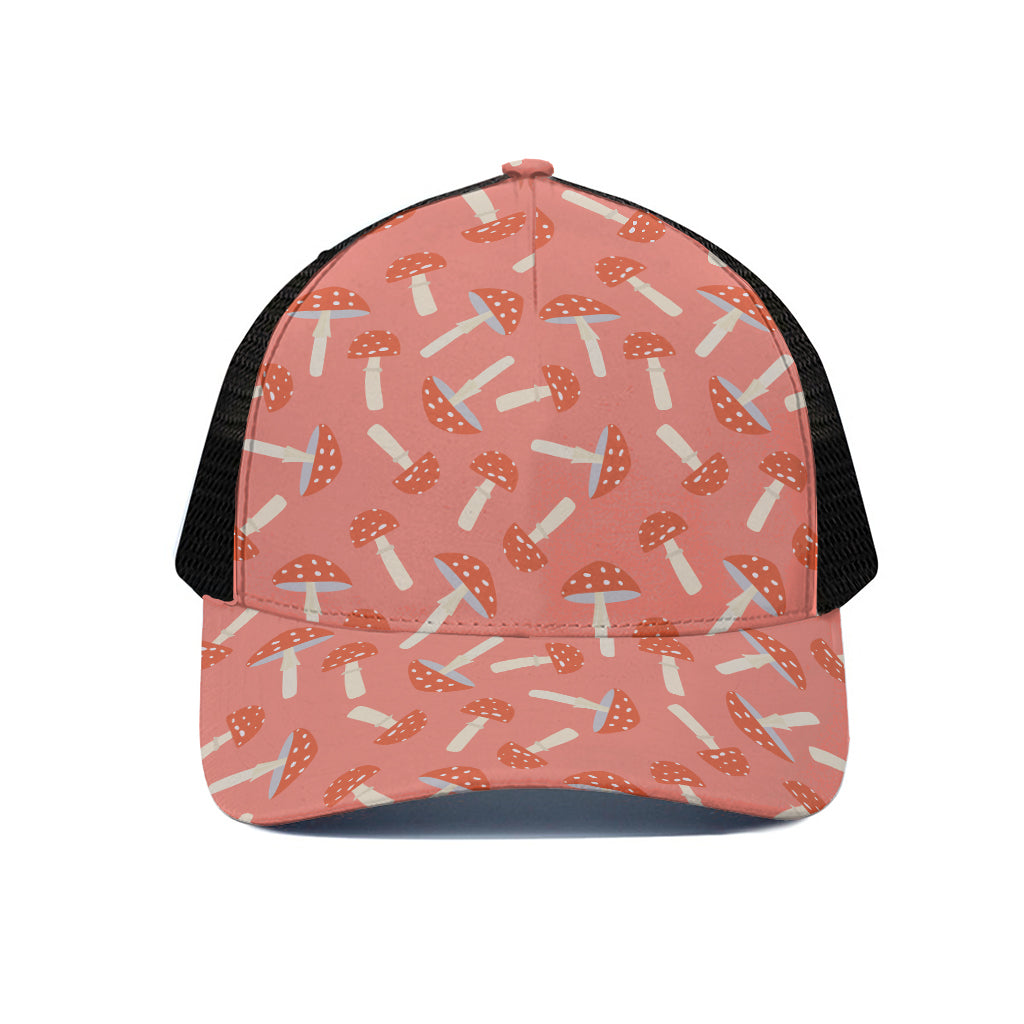 Cute Mushroom Pattern Print Black Mesh Trucker Cap