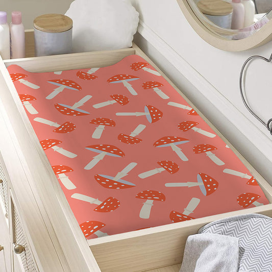Cute Mushroom Pattern Print Changing Pad Cover