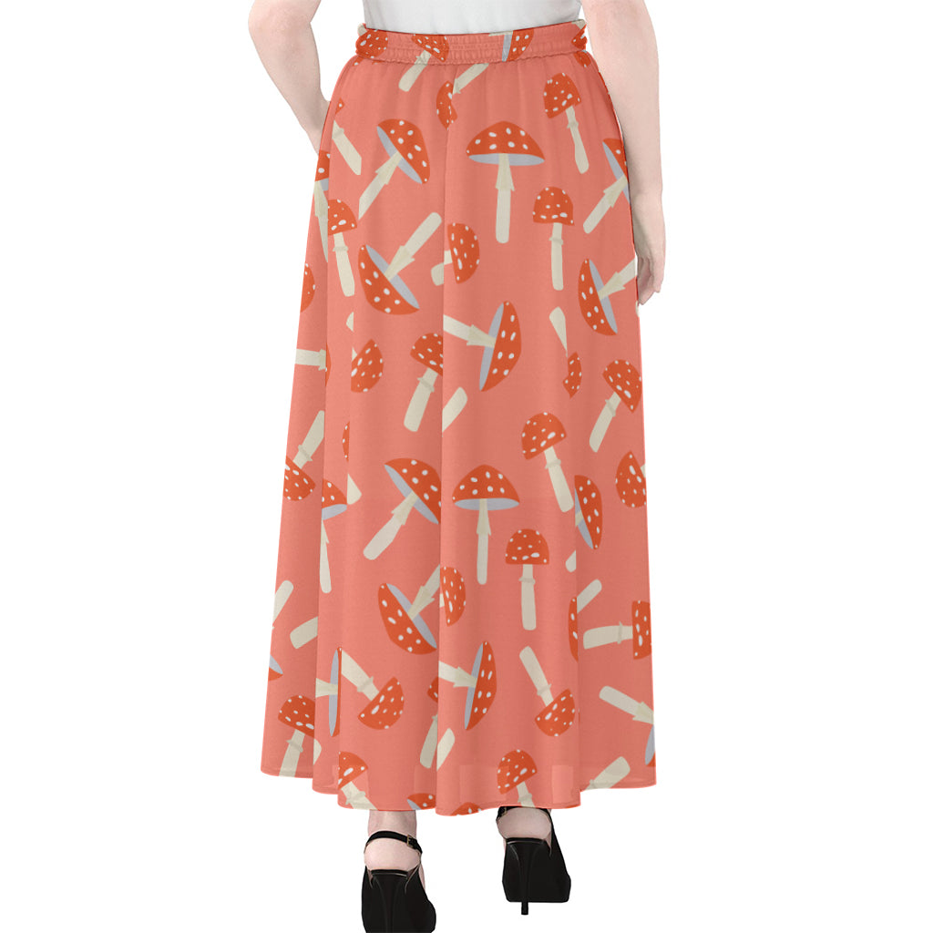 Cute Mushroom Pattern Print Chiffon Maxi Skirt