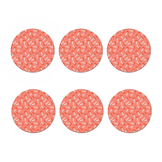 Cute Mushroom Pattern Print Coaster Set