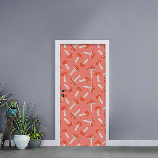 Cute Mushroom Pattern Print Door Sticker