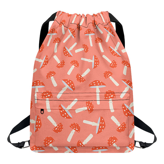 Cute Mushroom Pattern Print Drawstring Backpack