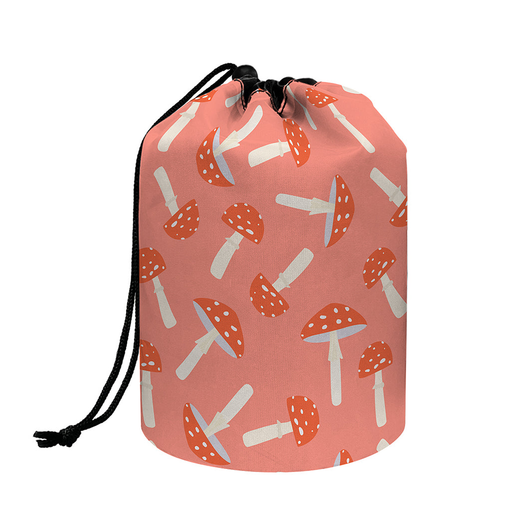 Cute Mushroom Pattern Print Drawstring Makeup Bag