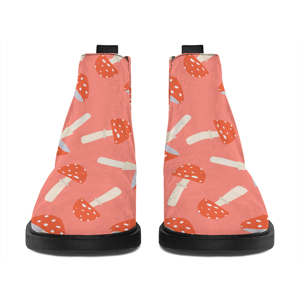 Cute Mushroom Pattern Print Flat Ankle Boots