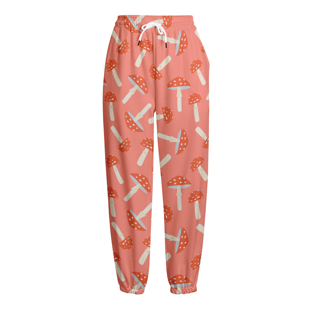 Cute Mushroom Pattern Print Fleece Lined Knit Pants
