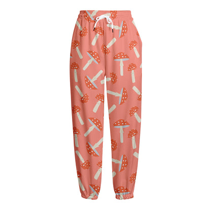 Cute Mushroom Pattern Print Fleece Lined Knit Pants