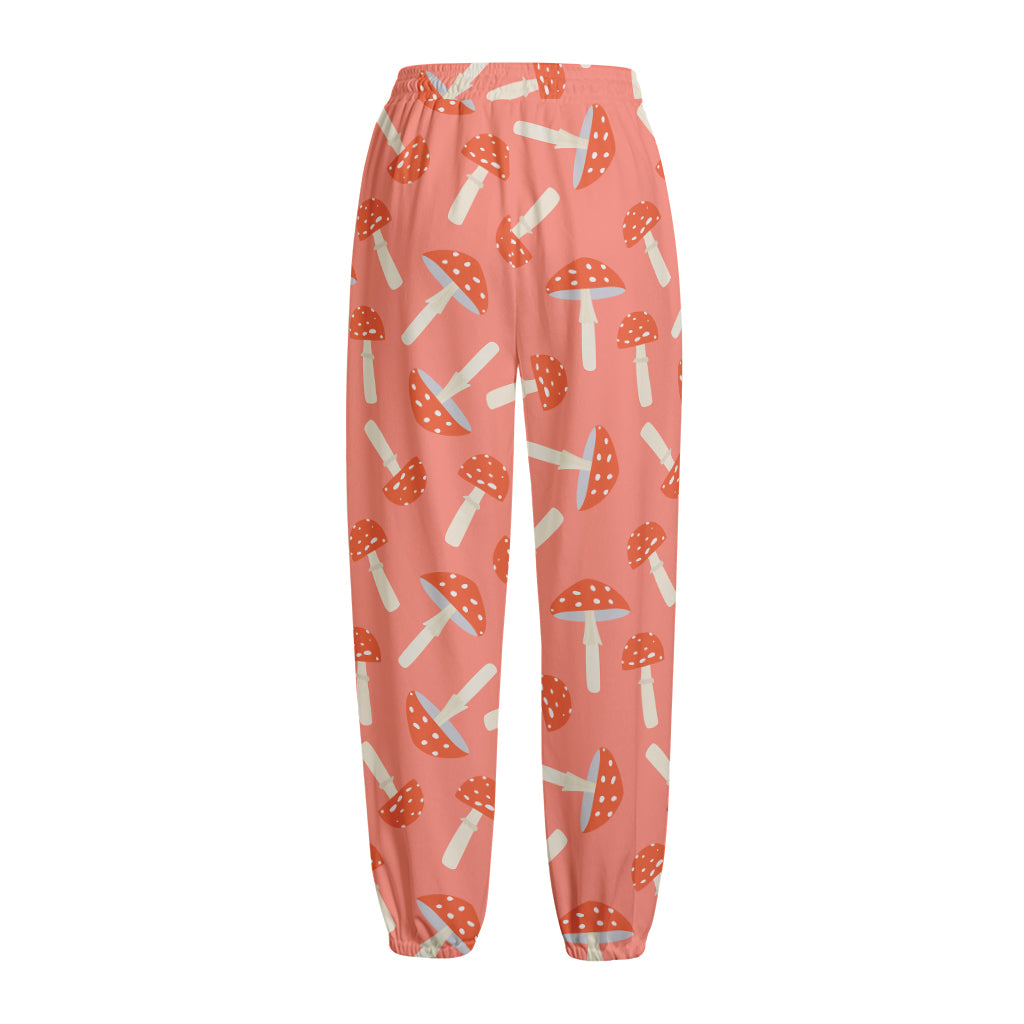 Cute Mushroom Pattern Print Fleece Lined Knit Pants