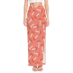 Cute Mushroom Pattern Print High Slit Maxi Skirt