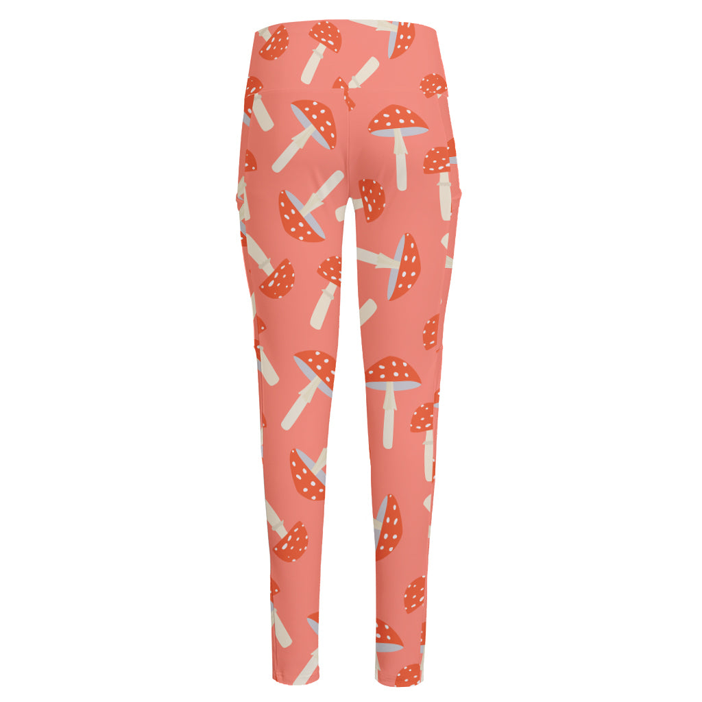 Cute Mushroom Pattern Print High-Waisted Pocket Leggings