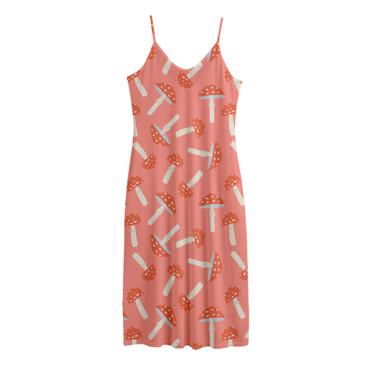Cute Mushroom Pattern Print Jersey Midi Cami Dress