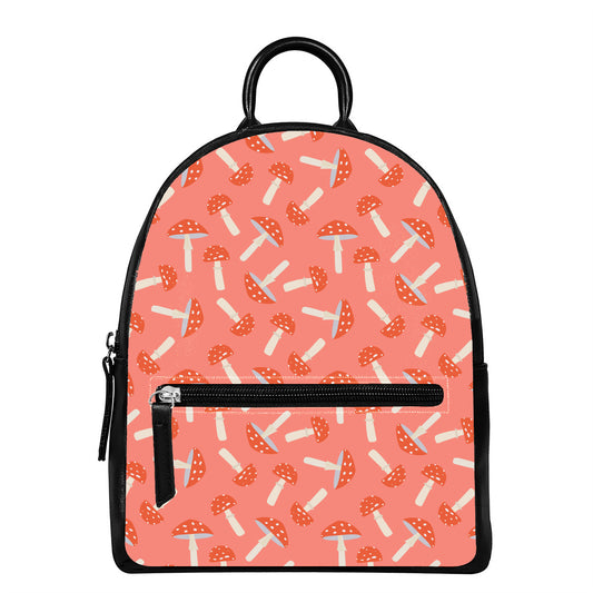 Cute Mushroom Pattern Print Leather Backpack