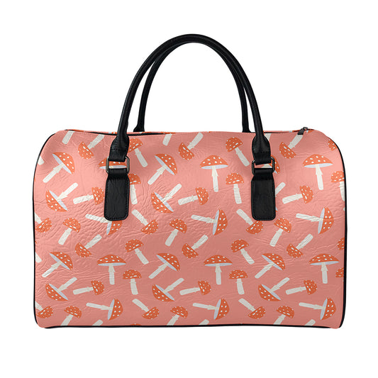 Cute Mushroom Pattern Print Leather Duffle Bag