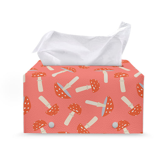 Cute Mushroom Pattern Print Leather Tissue Box Cover