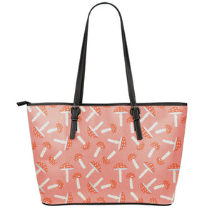 Cute Mushroom Pattern Print Leather Tote Bag